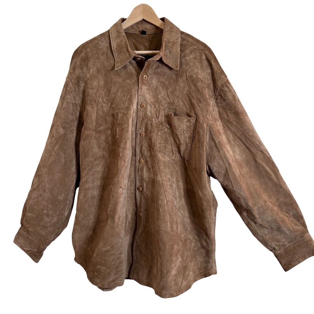 Vintage Baracuta Suede Shirt Jacket Shacket Mens XL Tan Long Sleeve Button Down